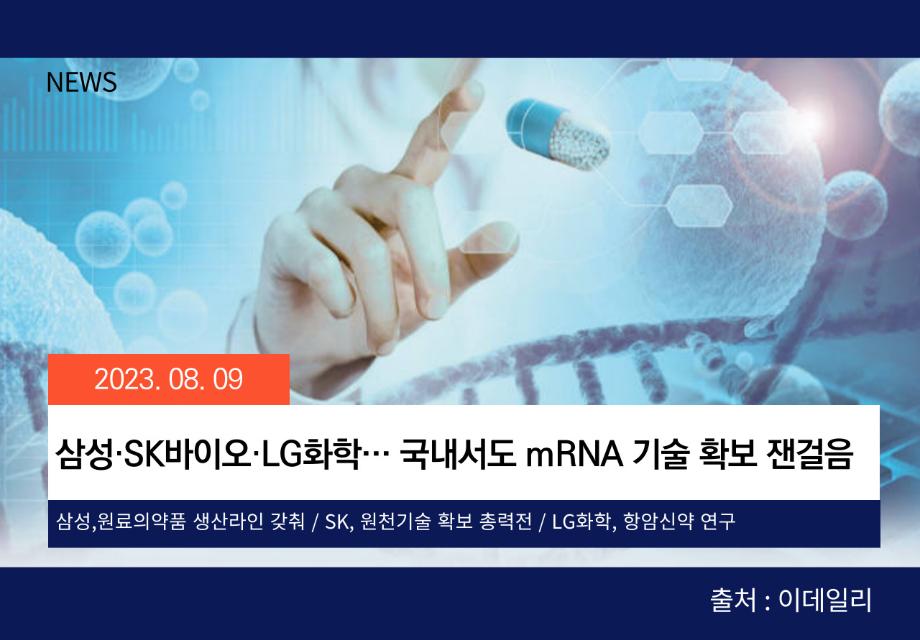 [이데일리] 삼성·SK바이오·LG화학… 국내서도 mRNA 기술 확보 잰걸음 이미지