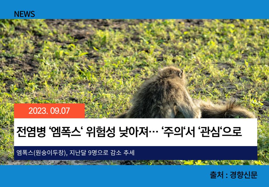 [경향신문] 전염병 ‘엠폭스‘ 위험성 낮아져… ‘주의‘서 ‘관심‘으로 이미지