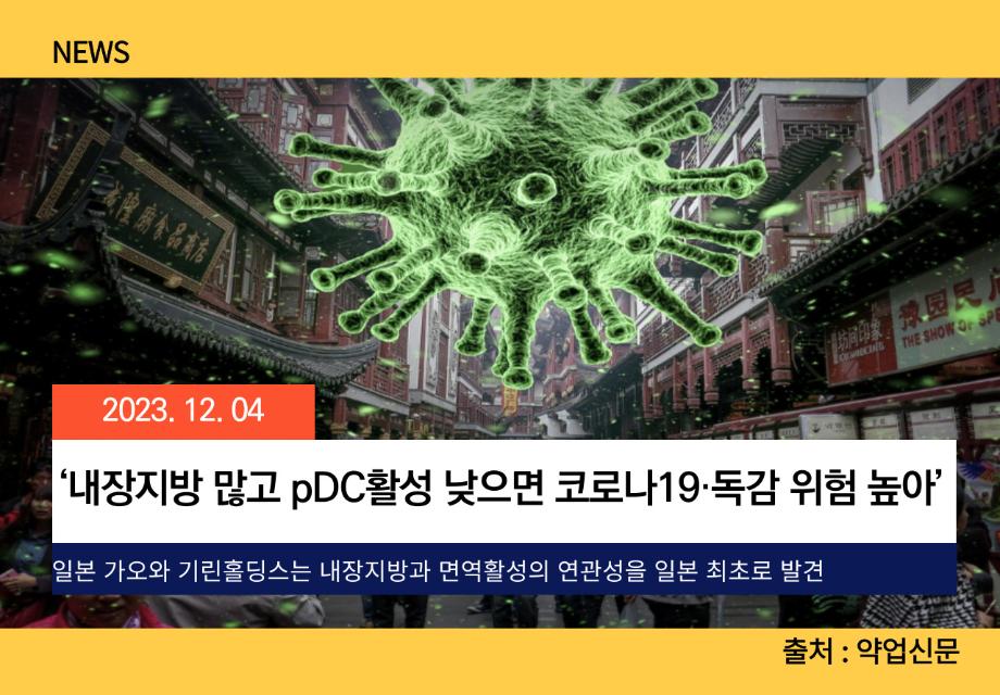 [약업신문] ‘내장지방 많고 pDC활성 낮으면 코로나19·독감 위험 높아’ 이미지