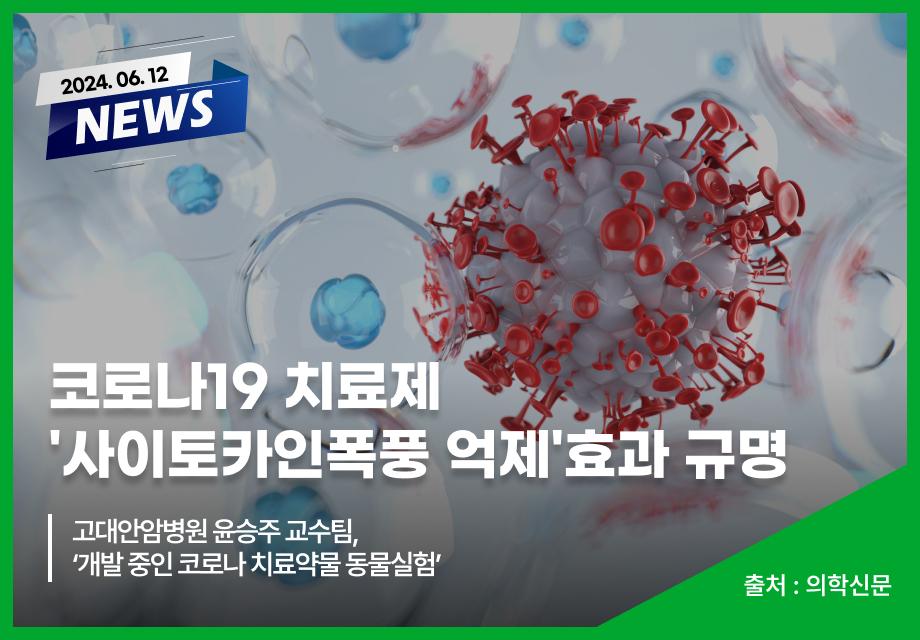 [의학신문] 코로나19 치료제 '사이토카인폭풍 억제'효과 규명 이미지