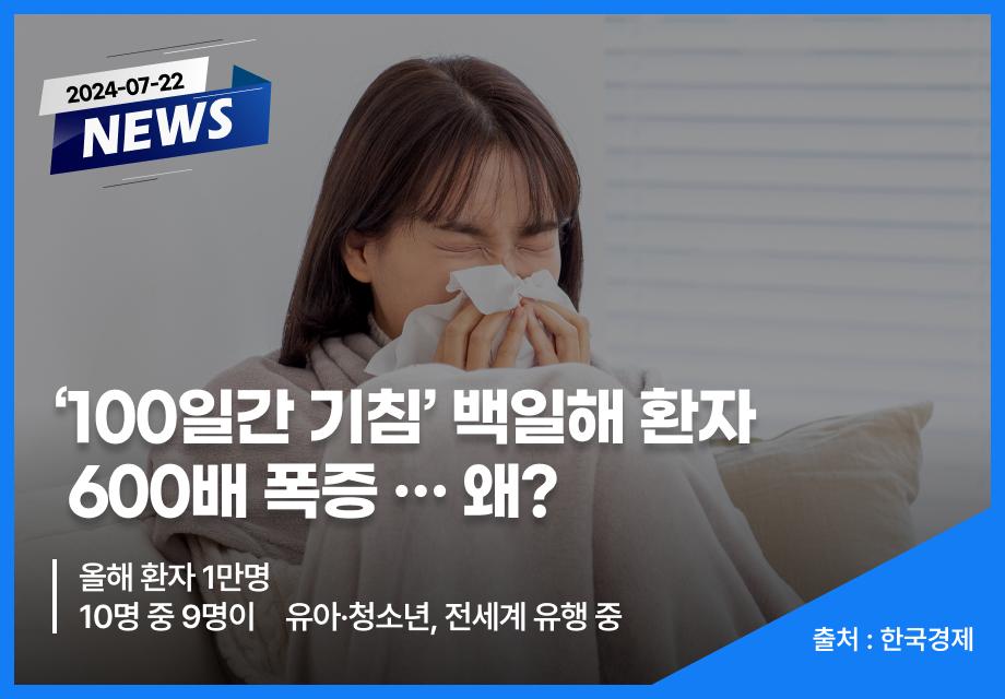 [한국경제] ‘100일간 기침’ 백일해 환자 600배 폭증 … 왜? 이미지